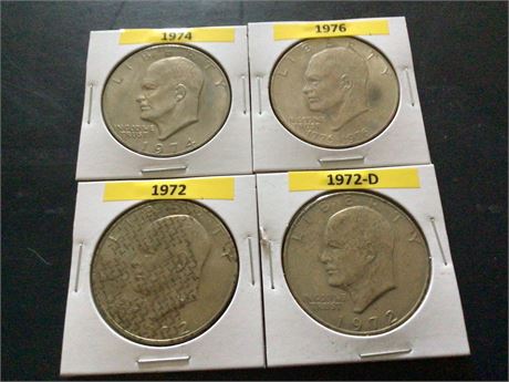 1972, 1972-D, 1976, 1974, Eisenhower Dollar Coins