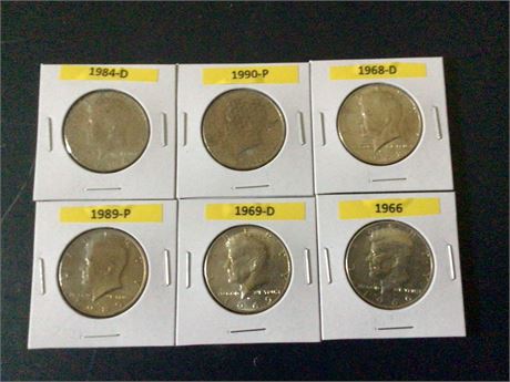 1984-D, 1989-P, 1966, 1990-P, 1968-D, 1969-D, Kennedy 1/2 Dollars