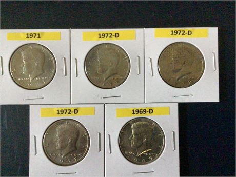 1969-D, 1971, 1972-D, 1972-D, 1972-D, Kennedy 1/2 Dollars