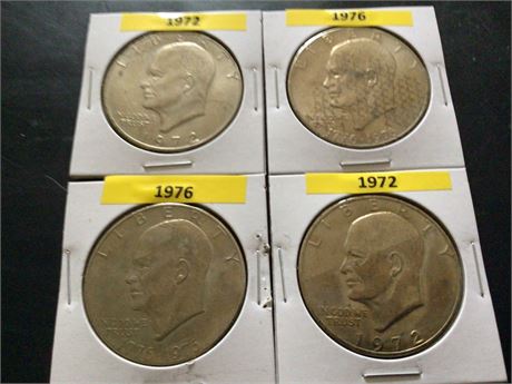1972, 1976, 1972, 1976 Eisenhower Dollar Coins
