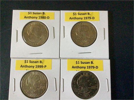 1980-D, 1999-P, 1979-D, 1979-D, Susan B. Anthony $1