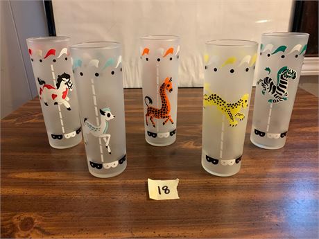 Vintage 1950's Libbey Carousel Cocktail Glasses