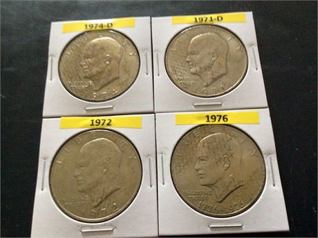 1976, 1972, 1971-D, 1974-D Eisenhower Dollar Coins