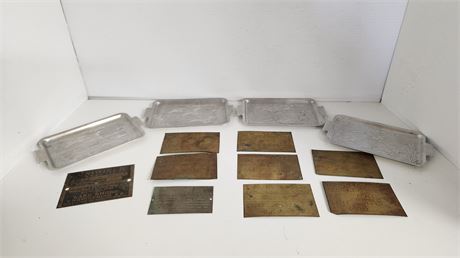 Vintage Metal Name Plates  & Small Trays