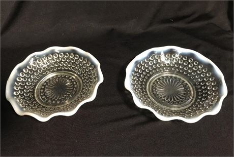Fenton? 2 Hobnail Clear White Ruffle Top Dish