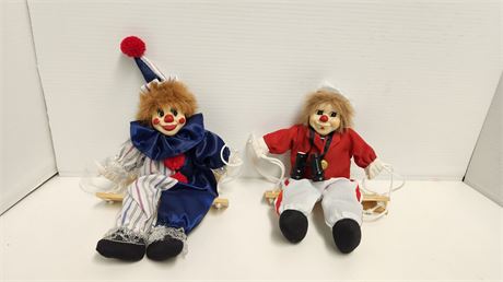 2 Porcelain Clowns On Swings