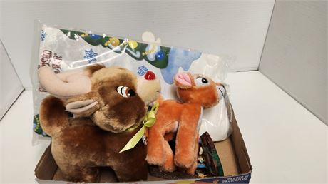 Christmas Items & Vintage Manger Music Box. Tested And Works