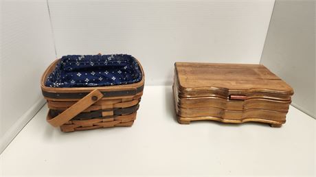 Longaberger Basket & Wood Box With Mirror