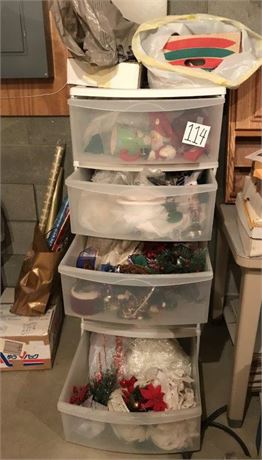 4 Sterilite Drawers & Christmas Content