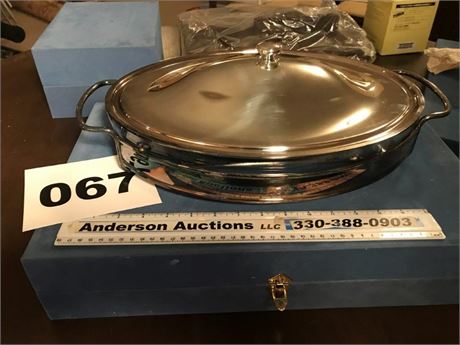 Unstamped Silver-plate Serving Dish with Marinex Glass Dish