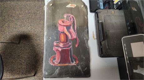 Vintage Pump painted on large slate
