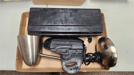 Gun Holster & Desk Lamp & Cassette Tapes