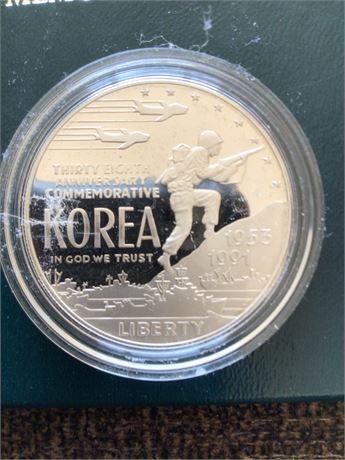 1991 Korean War Memorial Coin Silver Dollar