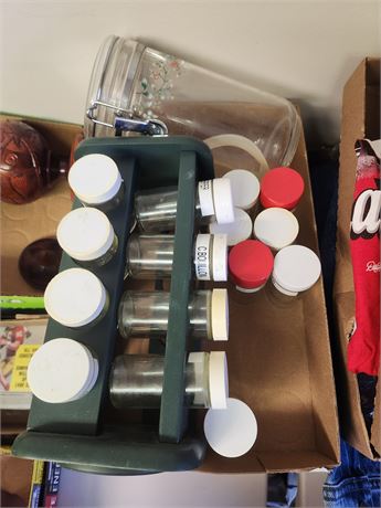 Space Rack With Jars & Miscellaneous Items