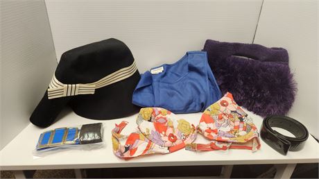 Vintage Purple Purse & Bra & Hat & Belts & Neiman Marcus Size 14 Nightgown