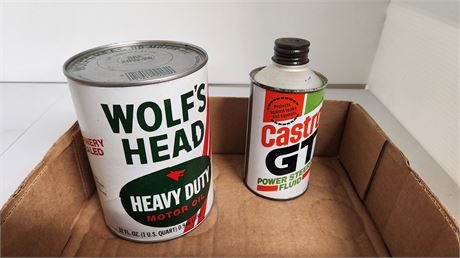 Vintage Wolf's Head Oil & Castrol GT Power Steering Fluid