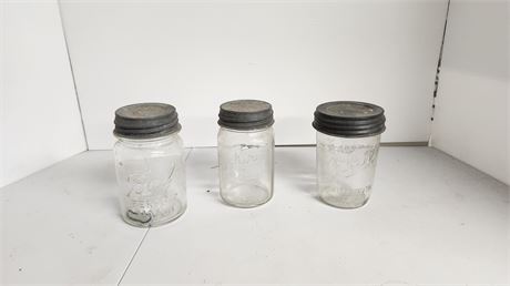 3 Glass canning Jars With Metal Lids