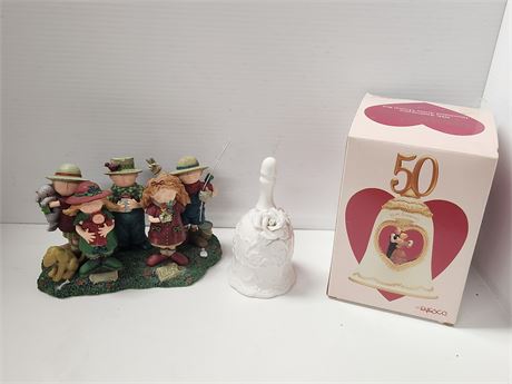 2 Glass Bells and Figurines