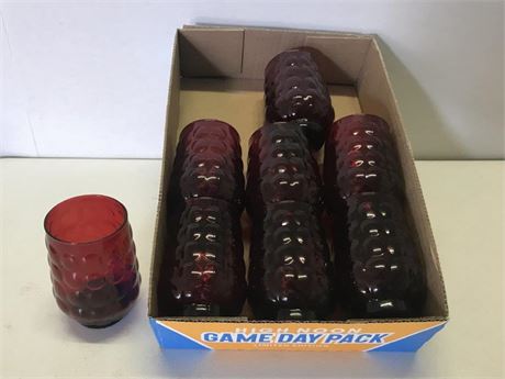 Flat of Anchor Hocking Ruby Red Bubble Juice Glasses (#1)