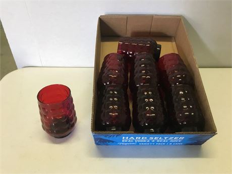 Flat of Anchor Hocking Ruby Red Bubble Juice Glasses (#2)