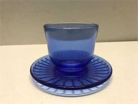 Cobalt Blue Depression Glass with Attached Saucer