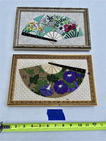 Vintage Needlepoint Asian Style Folding Fan Art (2)
