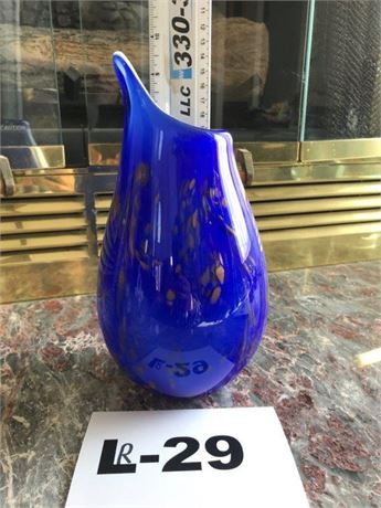 Blue & Gold Colored Glass Vase