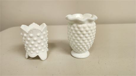 Unmarked Small Hobnail Milk Glass Vases