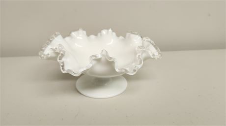 Unmarked Hobnail Silver Crest Milk Glass Bowl