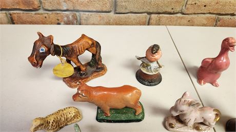 The Personality Donkey & Vintage Figurines. One Of The Birds Has A Broken Tail