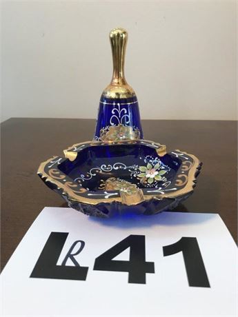 Matching Cobalt Blue Ashtray & Bell