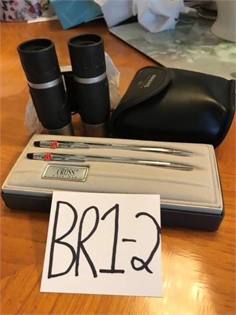 Cross Pen Set & Misc. Binoculars