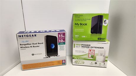Router & External Hard Drive & WI FI Range Extender NOT TESTED