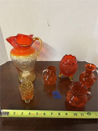 Amberina Orange Yellow Glassware Kanawah Eagle, Fenton Compote Amerina