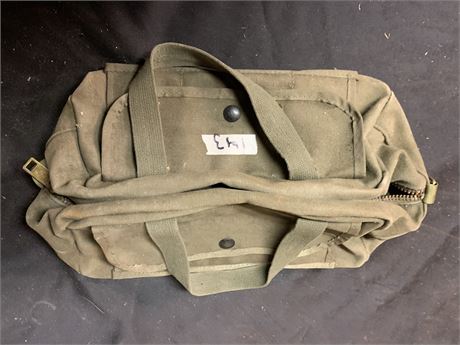 Vintage Army Zip Up Canvas Tool Bag Or Holder With Outer Pockets