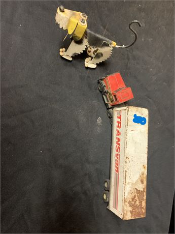 Vintage Collectible Toy Transvan Semi Tractor Trailer Truck And Metal Art Dog