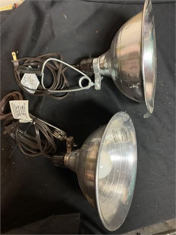 Lot Of 2 Portable Silver Color Cone Shape Workshop Shop Lights Lamps
