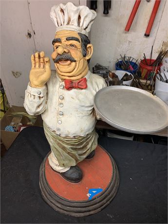 Large Chef Statute Holding Pizza Pan