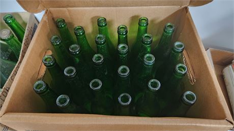 Box Of Vintage Green Bottles