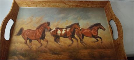 Wood Horse Serving Tray Chip On Two Corners