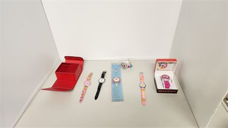 Lot Of Watches & Small Hello Kitty Jewelry Box