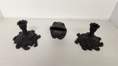 Wrought Iron Candle Holders & Vintage Wrought Iron Frog Ashtray