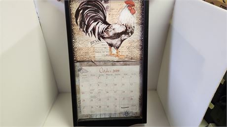 Vintage Large Wood Framed Rooster Calendar