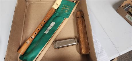 Drum Sticks, Recorder, and Harmonica