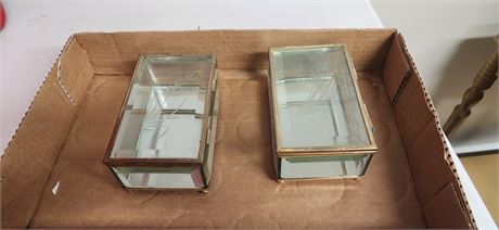 2 Vintage Etched Glass Trinket Boxes