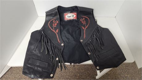 Route 66 Leather Rose Fringed Vest