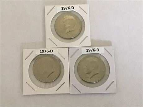 3 - 1976-D Kennedy 1/2 Dollar Coins