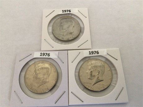 3 - 1976 Kennedy 1/2 Dollar Coins