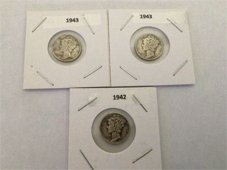 Mercury Dimes - 1943, 1942, 1943