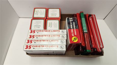Vintage Christmas Lights & Tree Tinsel & Decorations